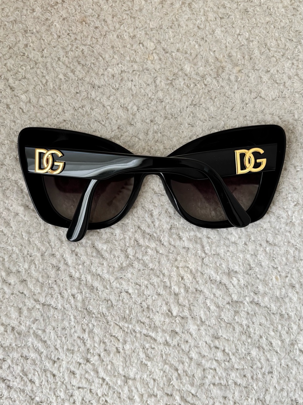 Dolce & Gabbana Glossy Black Cat-Eye Sunglasses with Gold DG Logo